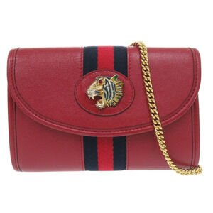 Gucci Raja Web Stripe Chain Shoulder Bag Leather Canvas Red Navy Blue